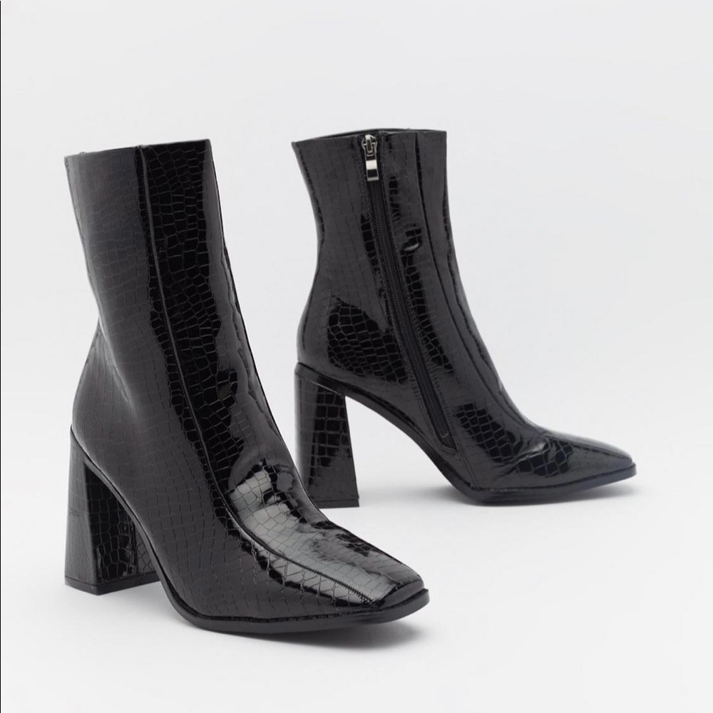 Nasty Gal Faux Leather Croc Booties